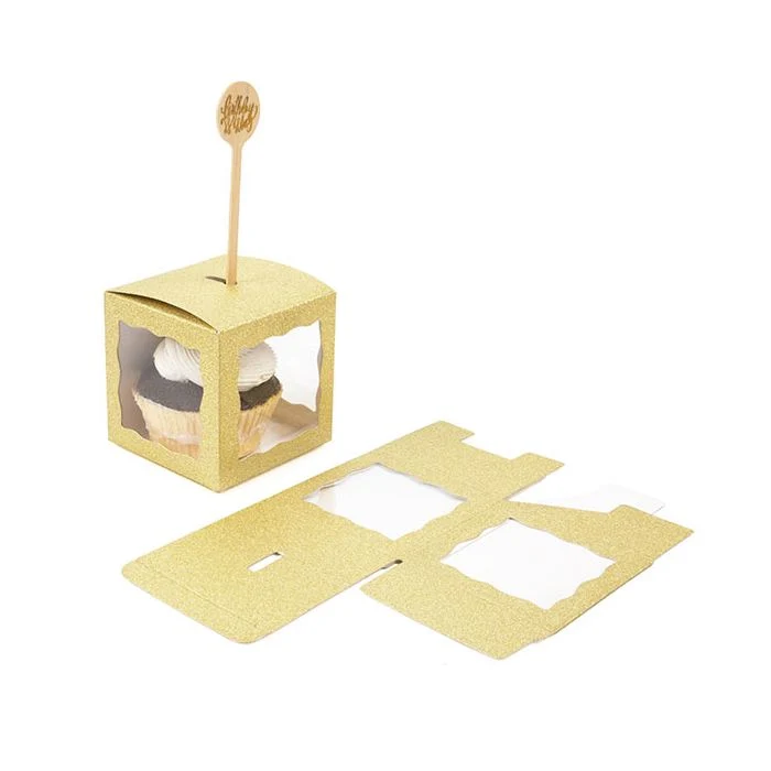 Faltbare Box Glitzer Gelb 7,6x7,6x7,6 cm 3 seitige Fenster (25 Stück) [FB2GGW]