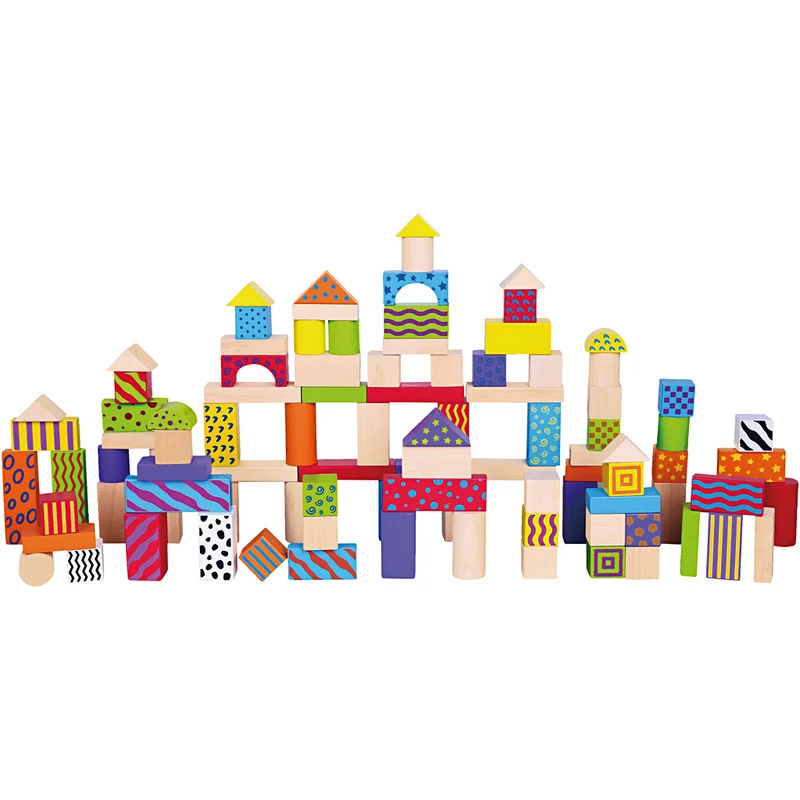 VIGA Holzklötze mit Motiven, Größe 3 cm, Sortierte Farben, 100 Teile/ 1 Set [HOB-907730]