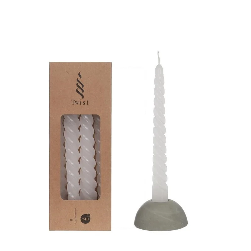 Kerzen Gedreht Weiß | H: 19cm (4 Stück) [IFS-32237]
