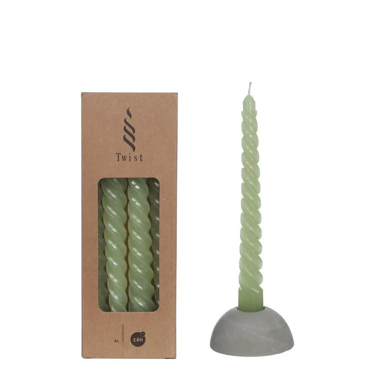 Kerzen Gedreht Grün | H: 19cm (4 Stück) [IFS-32235]