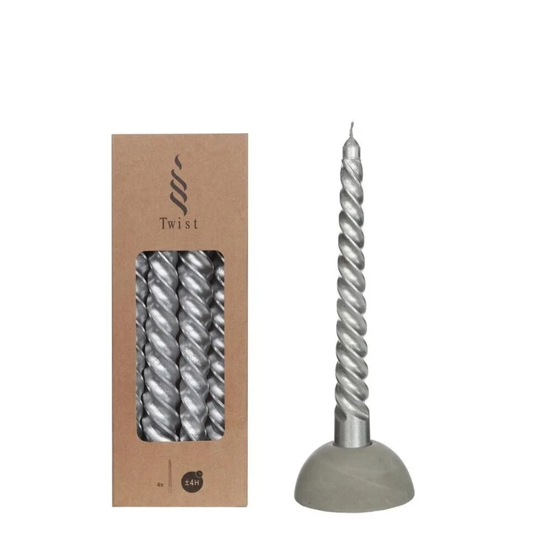 Kerzen Gedreht Silber | H: 19cm (4 Stück) [IFS-32234]