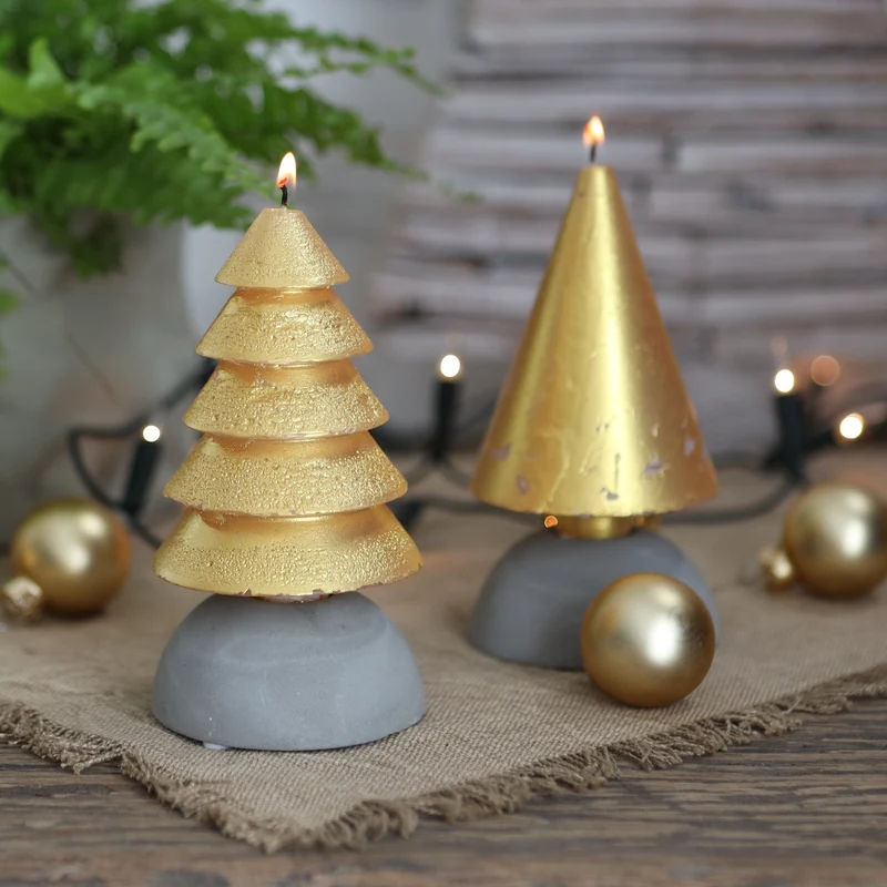 Kerzenset 2 Bäume Gold | H: 12cm (1 Set, 6Stück) [IFS-32159]
