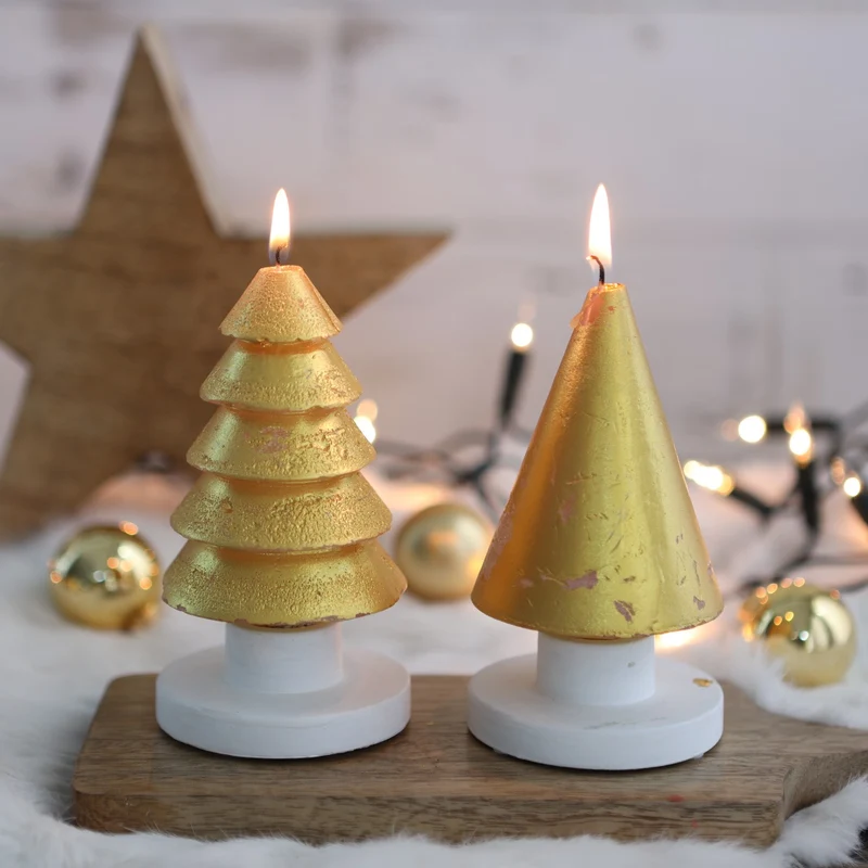 Kerzenset 2 Bäume Gold | H: 12cm (1 Set, 6Stück) [IFS-32159]