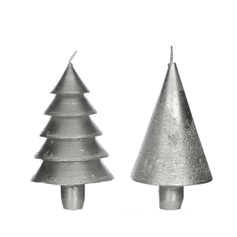 Kerzenset 2 Bäume Silber | H: 12cm (1 Set, 6 Stück) [IFS-32156]
