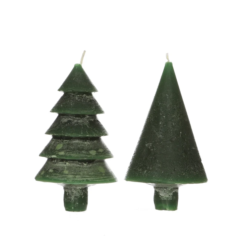 Kerzenset 2 Bäume Dunkelgrün | H: 12cm (1 Set, 6pcs) [IFS-32150]