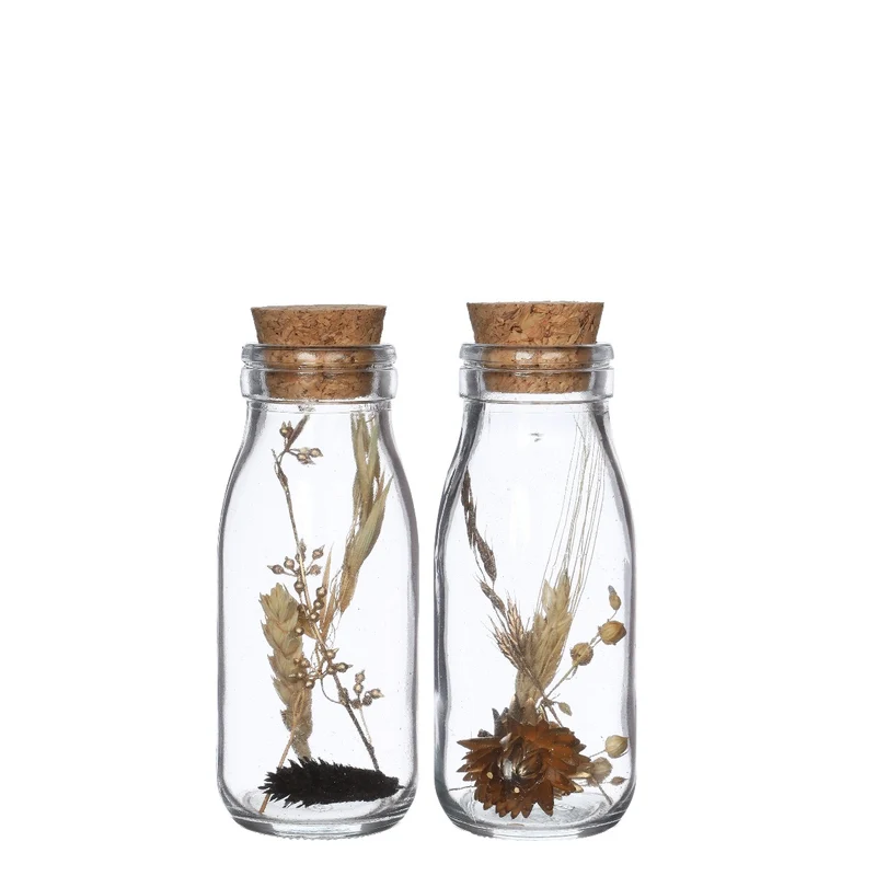 Milchflaschen mit Trockenblumen Natur 6x14cm (12 Stück) [IFS-30391]