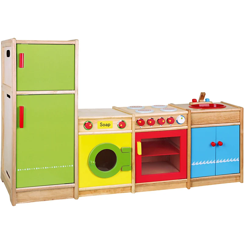VIGA Spielküche aus Holz, H 54-92 cm, T 36 cm, B 160 cm, 4 Teile/ 1 Set [HOB-908579]