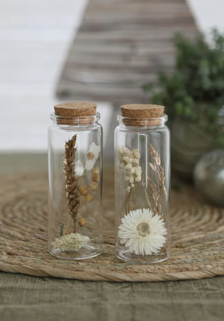 Glasröhre mit Trockenblumen Natur Ø4.5x12.5cm (12 Stück) [IFS-30346]