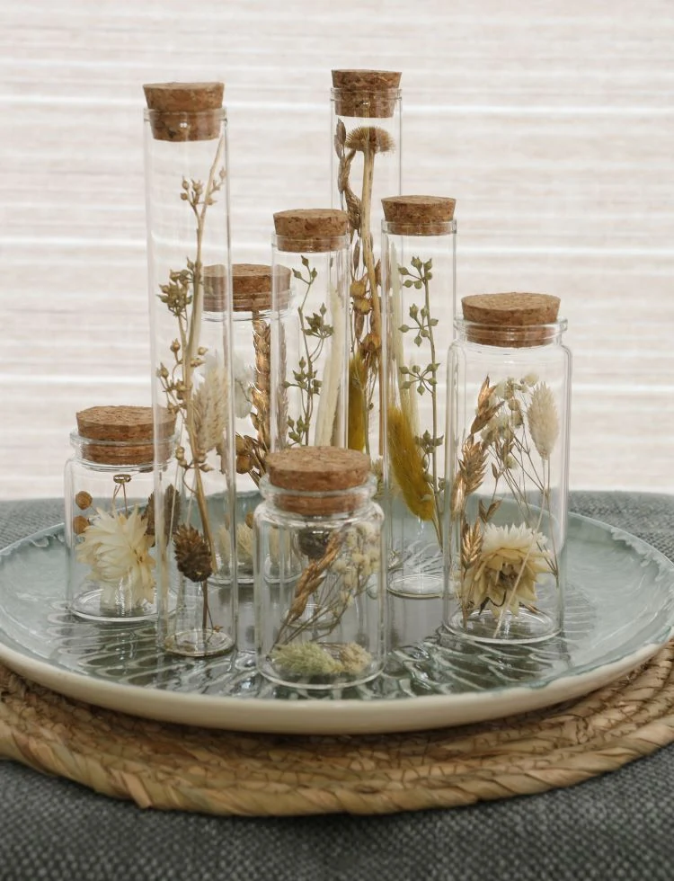 Glasröhre mit Trockenblumen Natur Ø3x20cm (12 Stück) [IFS-30344]