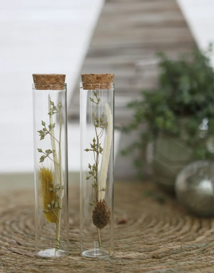 Glasröhre mit Trockenblumen Natur Ø3x15cm (12 Stück) [IFS-30343]