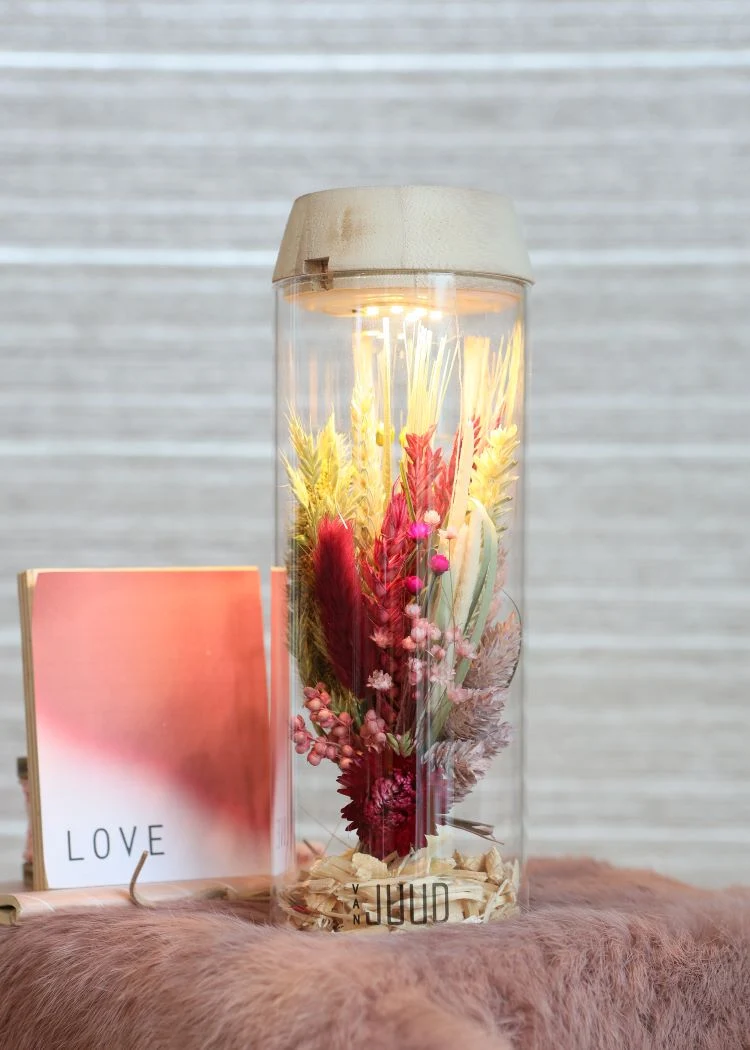 Glaszylinder mit LED im Holzdeckel | H: 23cm (1 Stück) [IFS-30181]