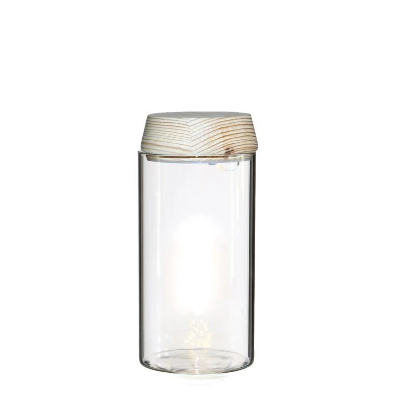 Glaszylinder mit LED im Holzdeckel | H: 18cm (1 Stück) [IFS-30180]