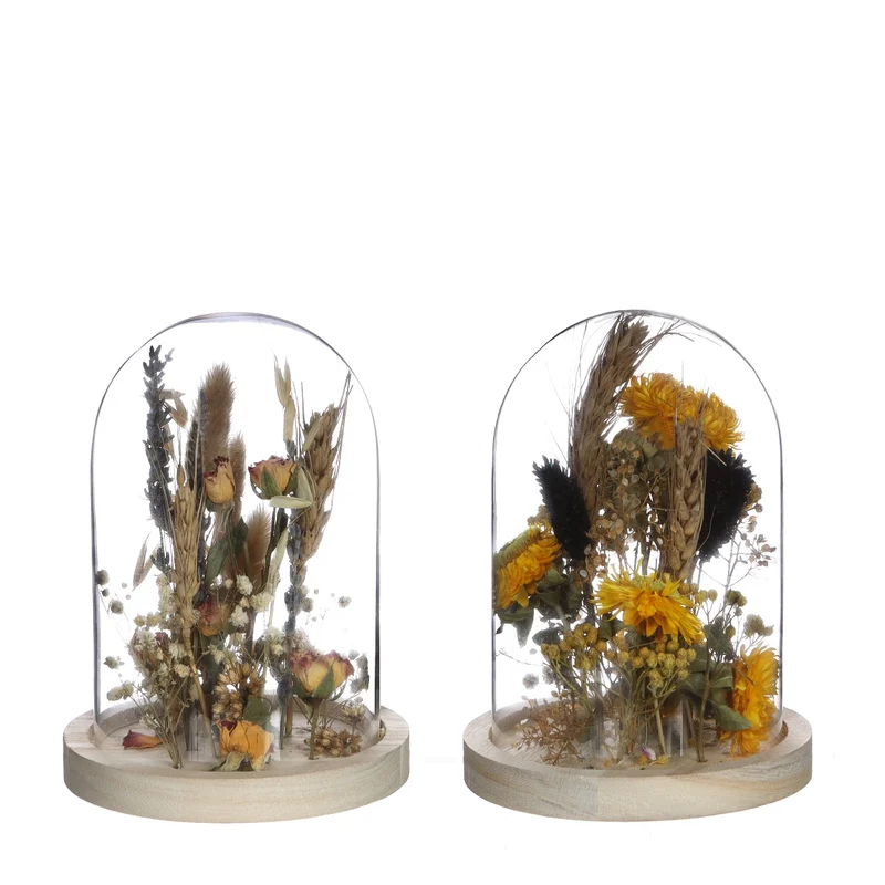 Glasgefäß mit Trockenblumen Natur Ø10cm (1 Stück) [IFS-29833]