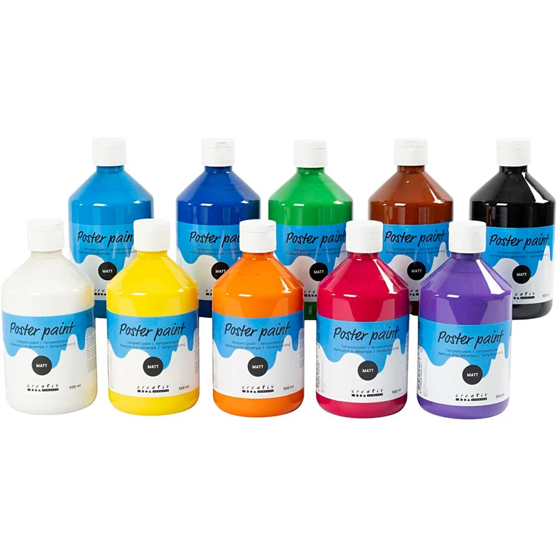 Temperafarbe Matt, Sortierte Farben, 10x500 ml/ 1 Pck [HOB-642092]