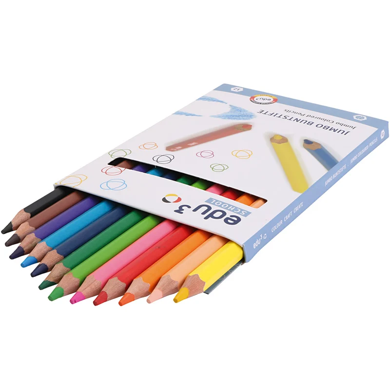 edu3 Jumbo-Buntstifte, Dicke 10 mm, Mine 5 mm, Sortierte Farben, 12 Stk/ 1 Pck [HOB-409812]