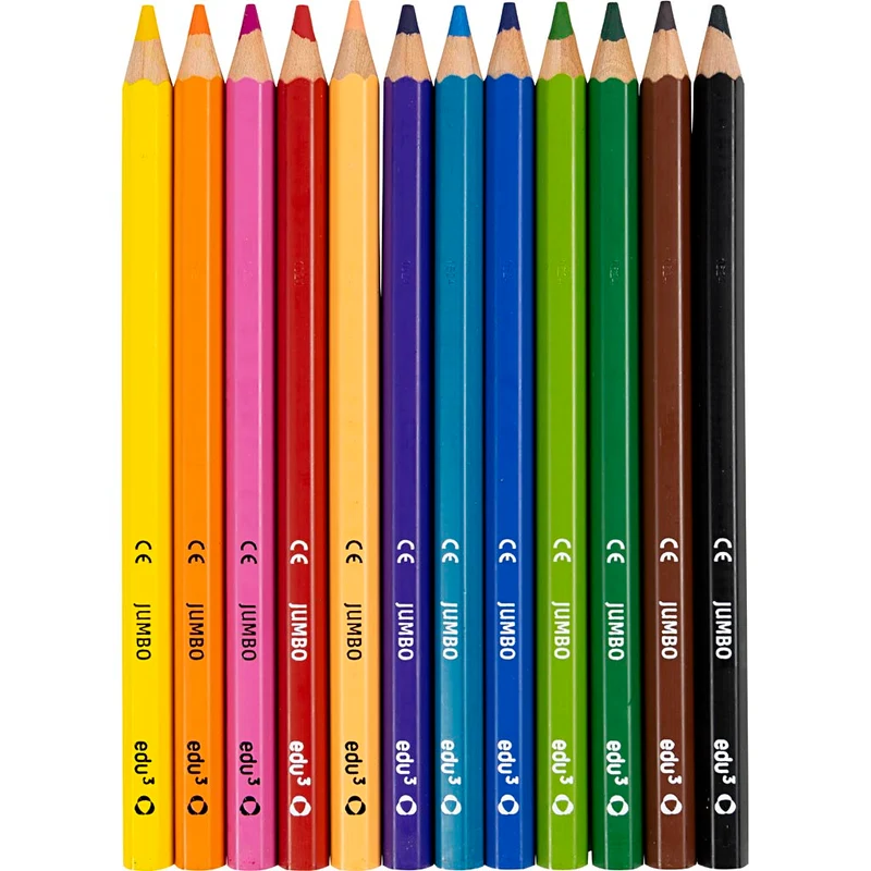 edu3 Jumbo-Buntstifte, Dicke 10 mm, Mine 5 mm, Sortierte Farben, 12 Stk/ 1 Pck [HOB-409812]