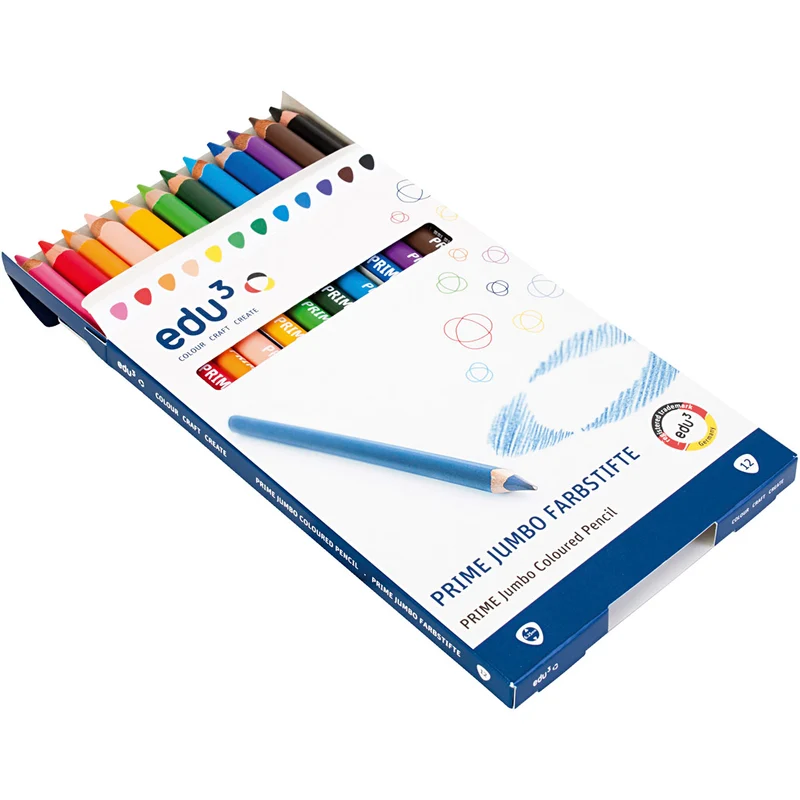 edu3 Jumbo-Buntstifte, Dicke 10 mm, Mine 6,25 mm, Sortierte Farben, 12 Stk/ 1 Pck [HOB-409212]