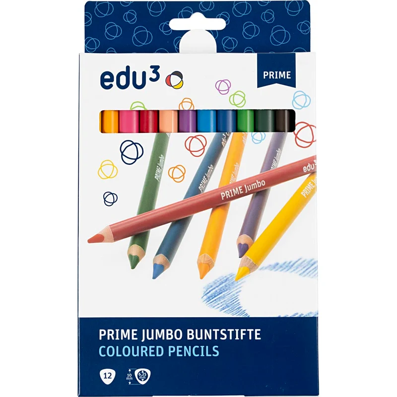 edu3 Jumbo-Buntstifte, Dicke 10 mm, Mine 6,25 mm, Sortierte Farben, 12 Stk/ 1 Pck [HOB-409212]