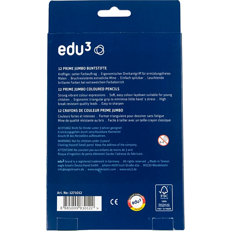 edu3 Jumbo-Buntstifte, Dicke 10 mm, Mine 6,25 mm, Sortierte Farben, 12 Stk/ 1 Pck [HOB-409212]