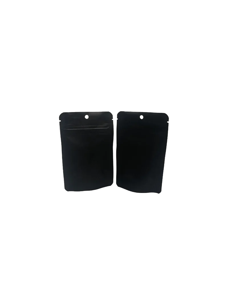 Standbodenbeutel Mattschwarz 8x5x13cm | 28 Gramm mit Aufhängeloch (100 Stück) [ZBGM1MBH]