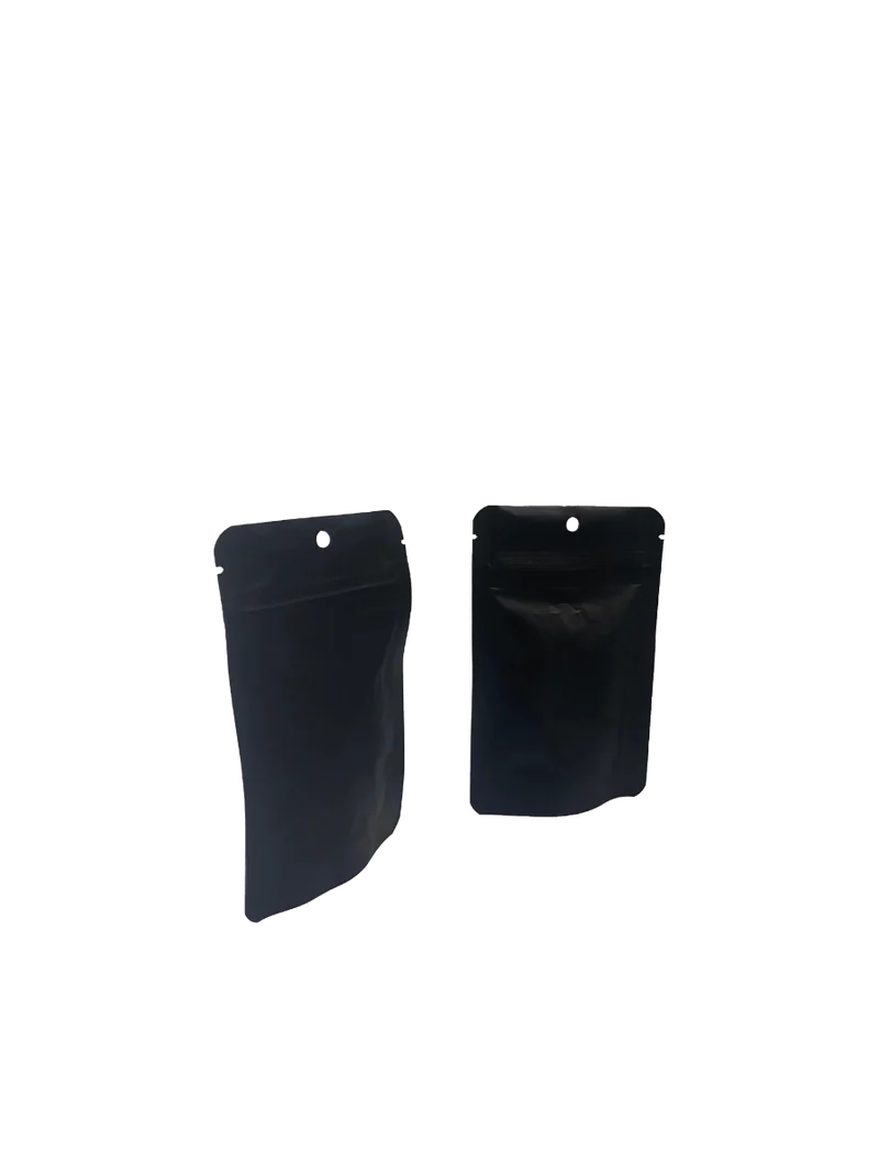 Standbodenbeutel Mattschwarz 8x5x13cm | 28 Gramm mit Aufhängeloch (100 Stück) [ZBGM1MBH]