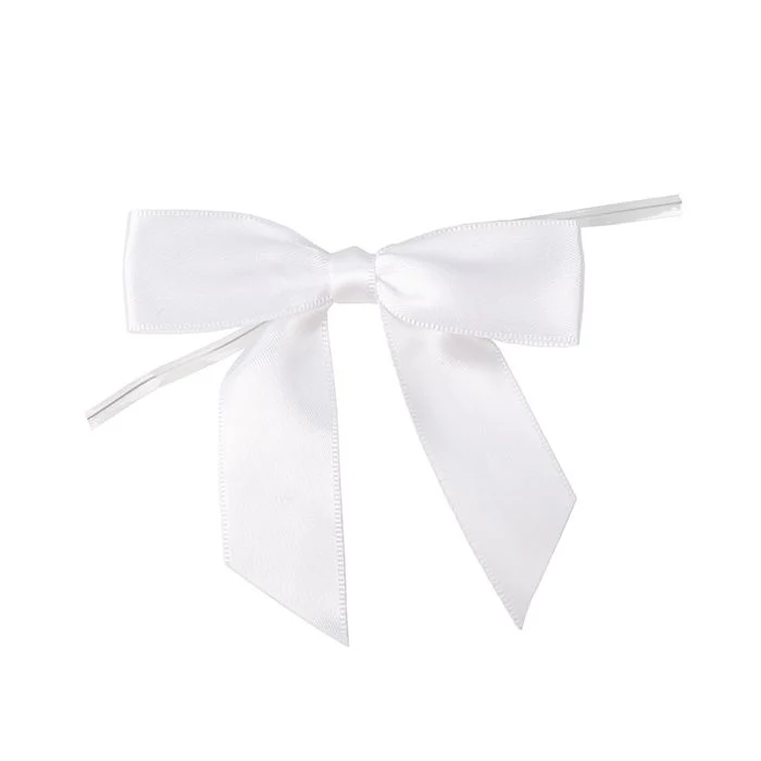 Schleife vorgebunden 8,9 cm Weiß (25 Stück) [BOWWH]