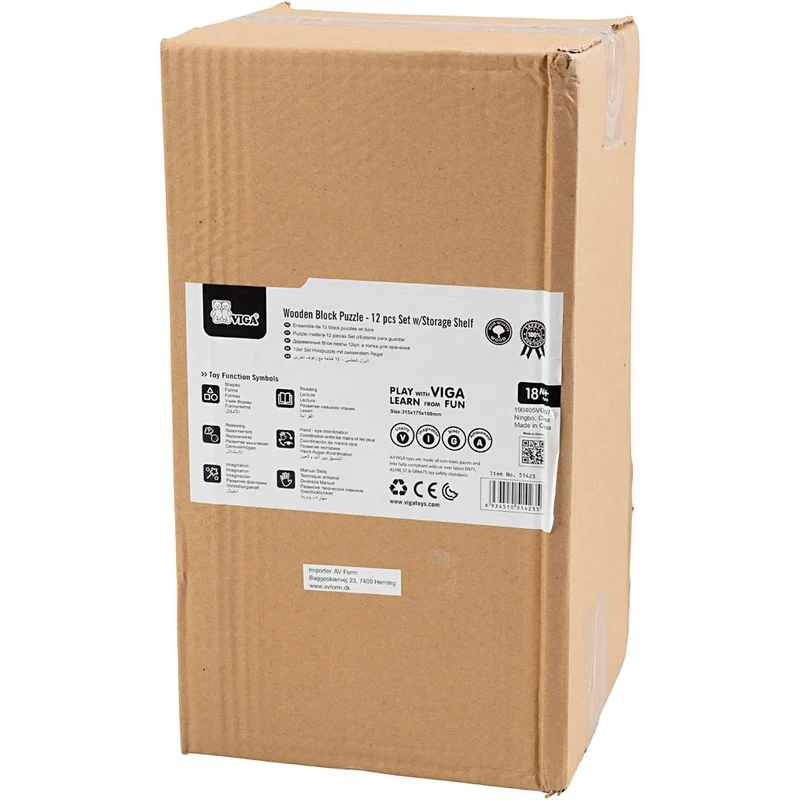 VIGA Puzzleschrank mit 12 Puzzles, H 17,5 cm, L 31,5, B 16 cm, 2 Stücke, 12 Teile/ 1 Set [HOB-908538]
