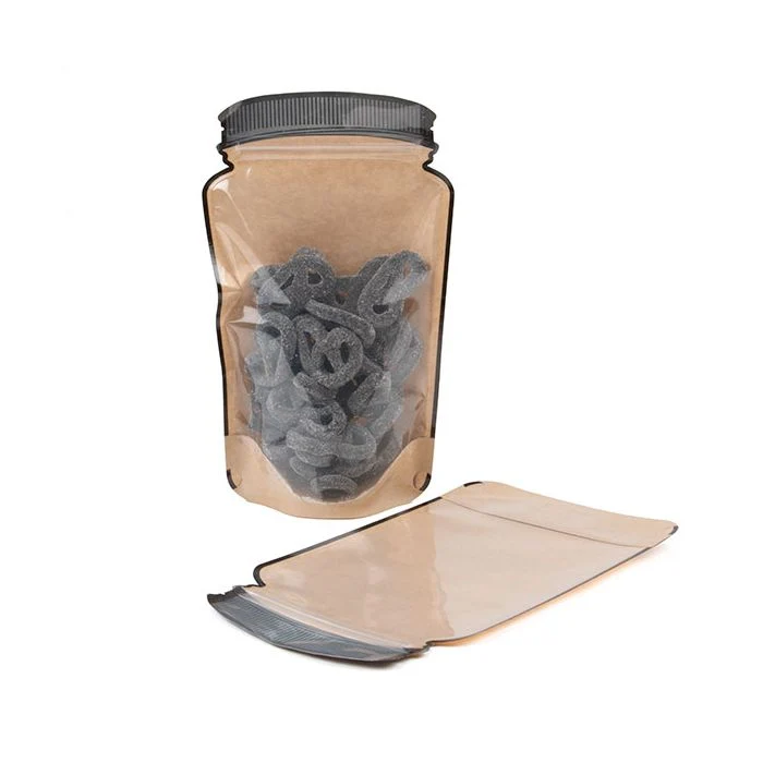 Standbodenbeutel Kraft/Transparent Glasgefäß-Form 15.2x7.9x25.4cm (100 Stück) [SP7KCZ]