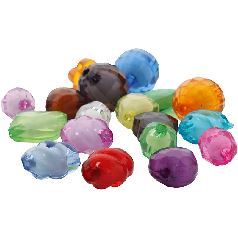 Acrylperlen, Größe 8-20 mm, Lochgröße 2-3 mm, Sortierte Farben, 1000 g/ 1 Pck [HOB-740645]