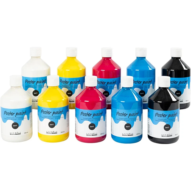 Temperafarbe Matt, Primärfarben, 10x500 ml/ 1 Pck [HOB-642090]