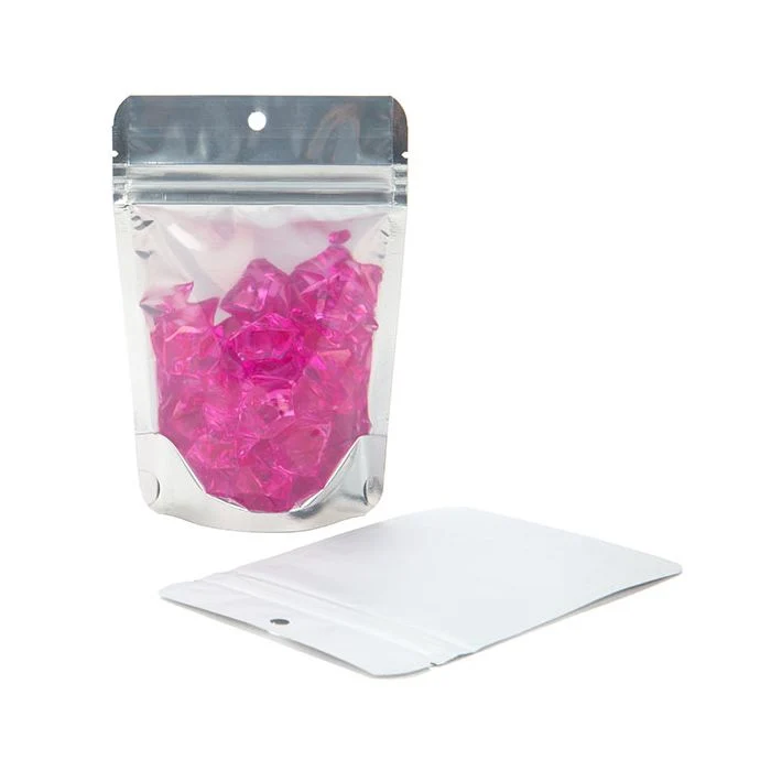 Standbodenbeutel Transparent/Weiß 10.2x6x15.2cm mit Aufhängeloch (100 Stück) [ZBGW2H]