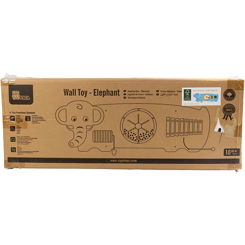 VIGA Activity Board aus Holz mit Elefant, Größe 91x32x4,6 cm, 1 Stk [HOB-907660]