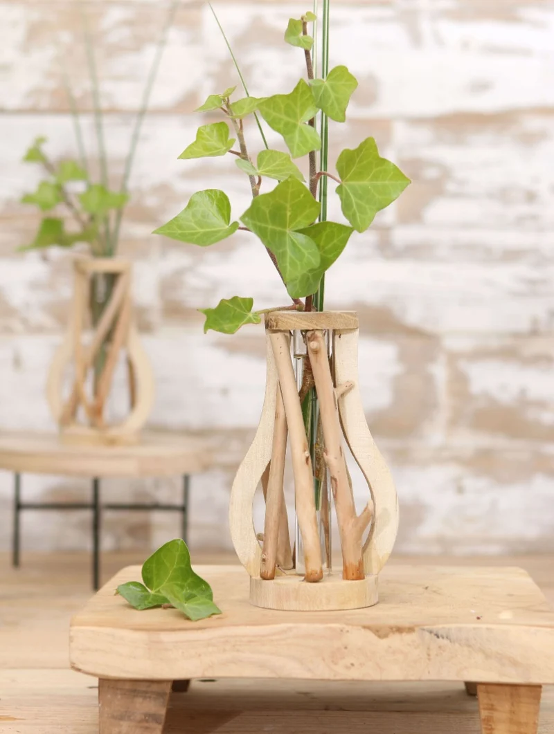 Reagenzglas mit Ständer aus recyceltem Holz Klein 9.5x7.5x15.5cm (1 Stück) [IFS-29646]