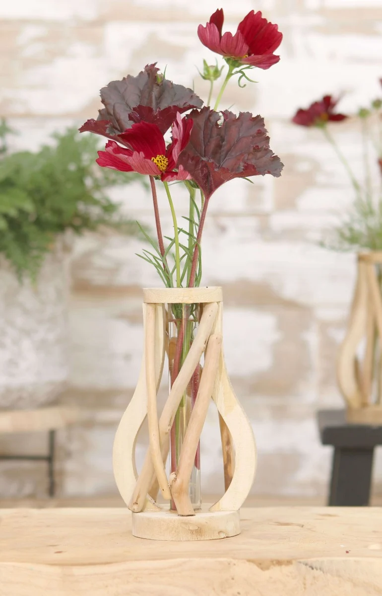Reagenzglas mit Ständer aus recyceltem Holz Klein 9.5x7.5x15.5cm (1 Stück) [IFS-29646]