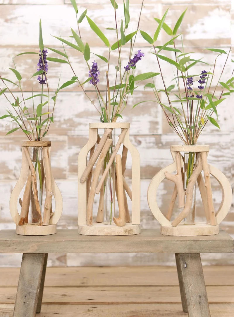 Reagenzglas mit Ständer aus recyceltem Holz Groß 14x7x18.5cm (1 Stück) [IFS-29645]