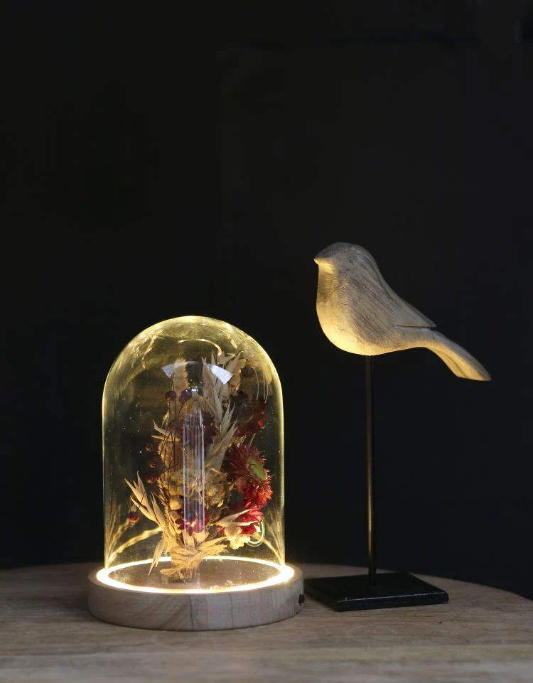 LED-Glasgefäße mit Holzsockel Ø12cm (1 Stück) [IFS-29493]