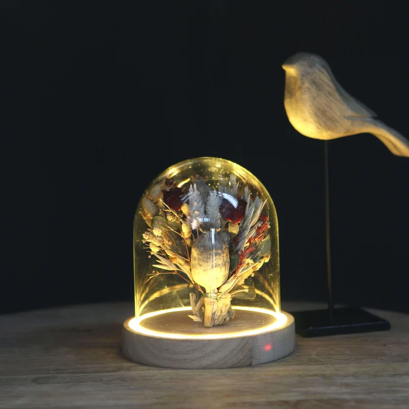 LED-Glasgefäße mit Holzsockel Ø12cm (1 Stück) [IFS-29492]