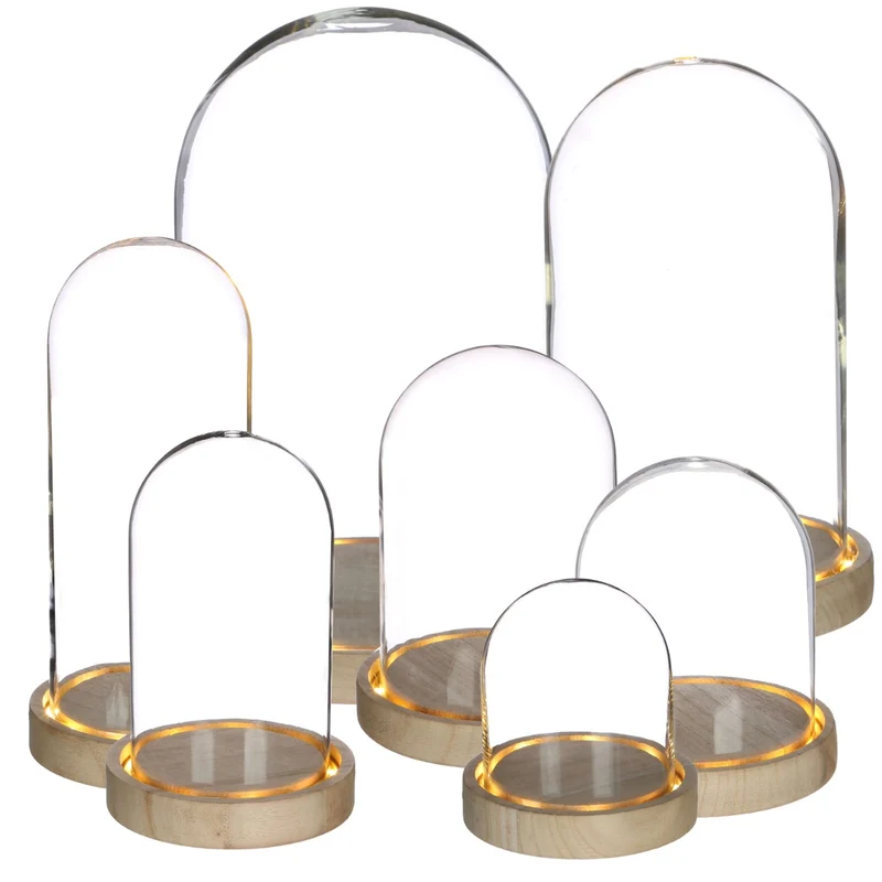 LED-Glasgefäße mit Holzsockel Ø10cm (1 Stück) [IFS-29491]