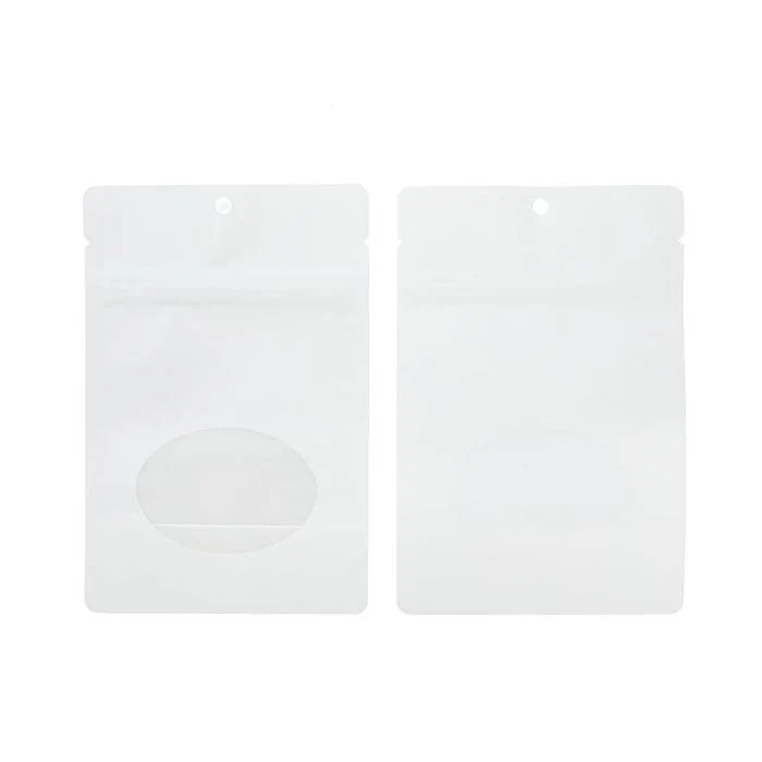 Standbodenbeutel Weiß mit rundem Sichtfenster & Aufhängeloch 10.2x6x15.2cm 57 Gramm (100 Stück) [ZBGO2WKH]