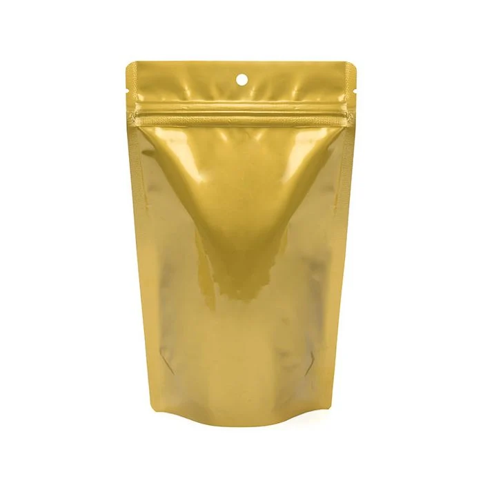 Standbodenbeutel Gold 13x7.9x20.6cm mit Aufhängeloch 113 Gramm (100 Stück) [ZBGM3GH]