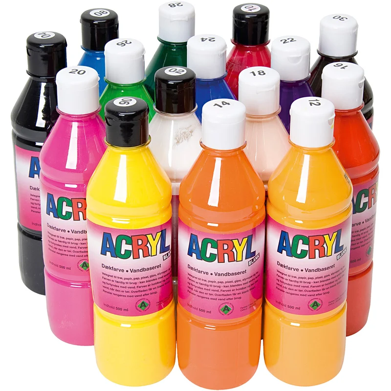 Acrylfarben, Sortierte Farben, 15x500 ml/ 1 Pck [HOB-641015]