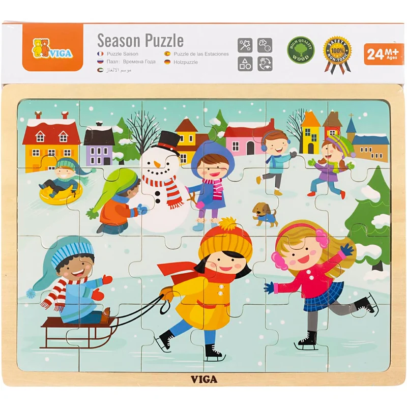 VIGA Holzpuzzle Jahreszeiten, Winter, Größe 30x22,5 cm, 24 Stücke, 1 Stk [HOB-901168]