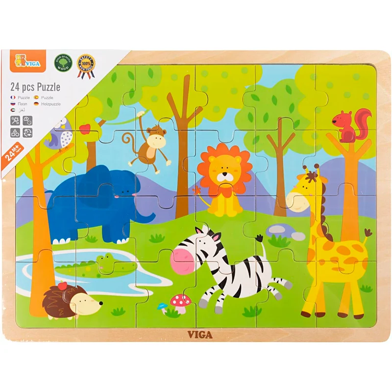 VIGA Holzpuzzle, Safari-Tiere, Größe 30x22,5 cm, 24 Stücke, 1 Stk [HOB-901166]