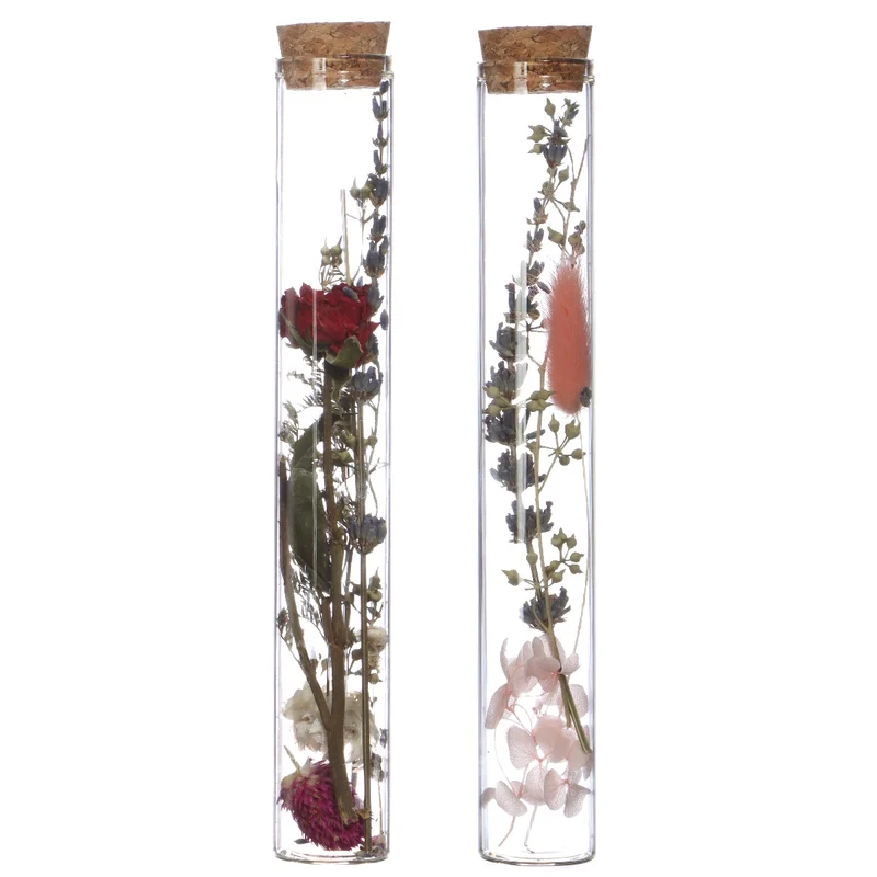 Glasröhrchen mit zwei Trockenblumen Ø3cm (12 Stück) [IFS-29344]