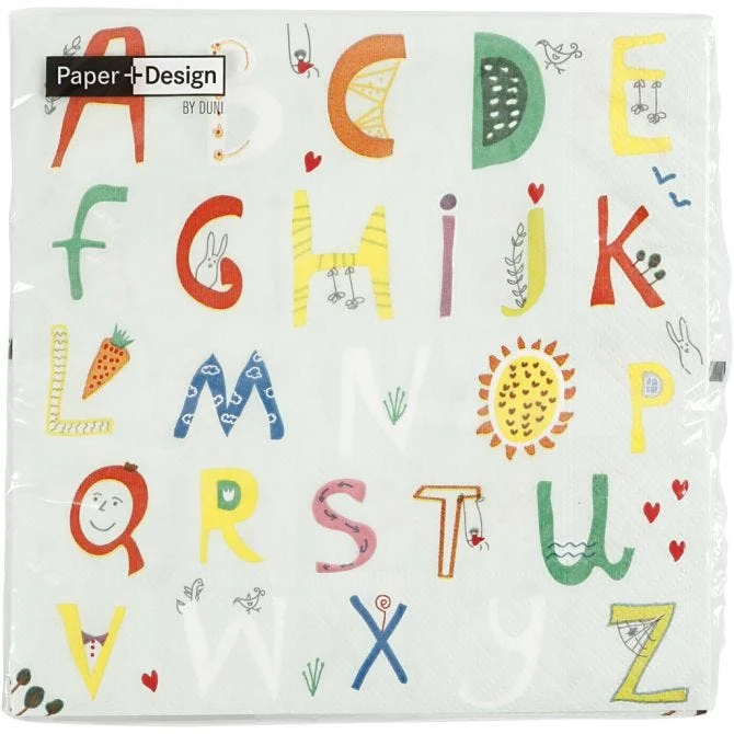 Servietten, Buntes Alphabet, Größe 33x33 cm, 20 Stk/ 1 Pck [HOB-234722]