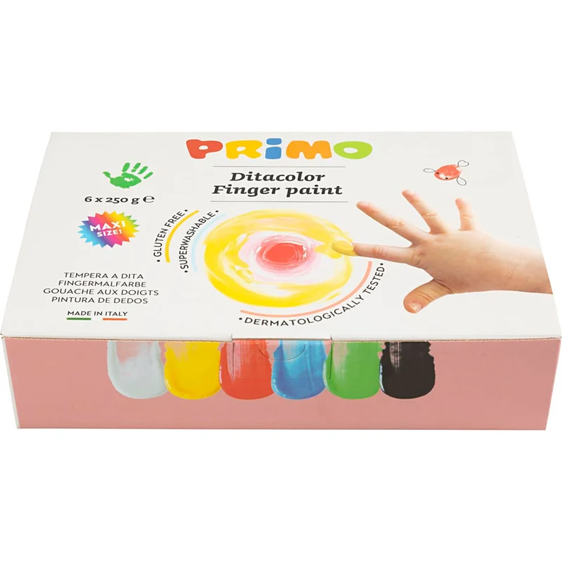 PRIMO Fingerfarbe, Sortierte Farben, 6x250 ml/ 1 Pck [HOB-630180]