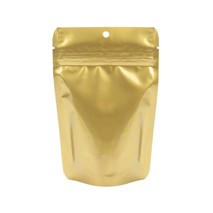 Standbodenbeutel Gold 10.2x6x15.2cm mit Aufhängeloch 57 Gramm (100 Stück) [ZBGM2GH]