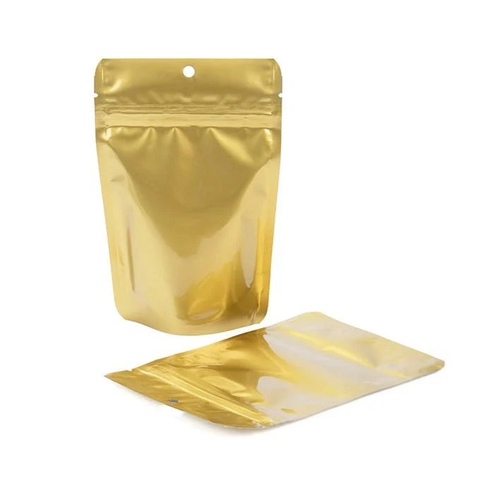 Standbodenbeutel Gold 10.2x6x15.2cm mit Aufhängeloch 57 Gramm (100 Stück) [ZBGM2GH]