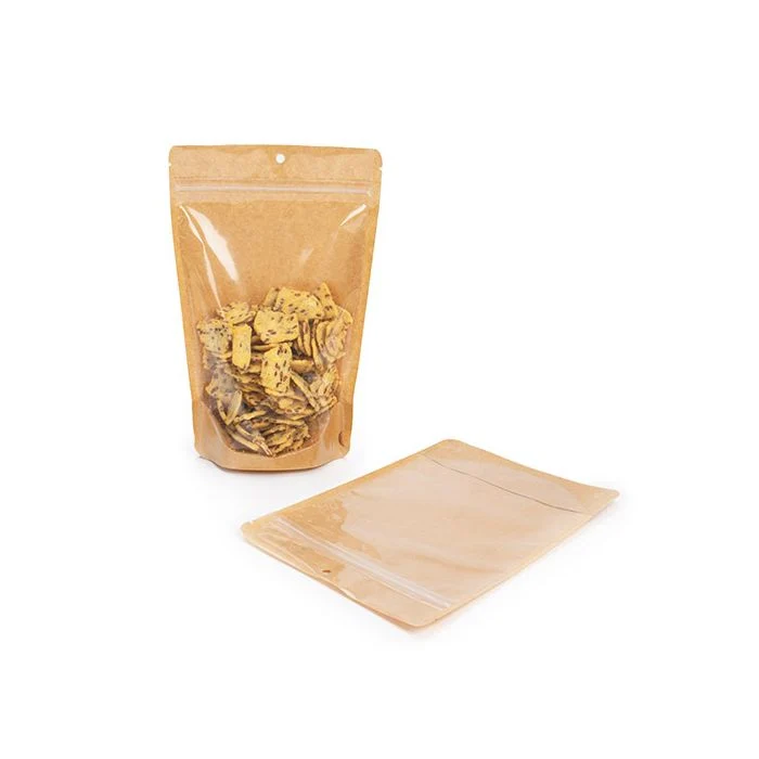 Standbodenbeutel Transparent/Kraft 14.9x8.9x23.2cm mit Aufhängeloch (100 Stück) [ZBGKC7H]