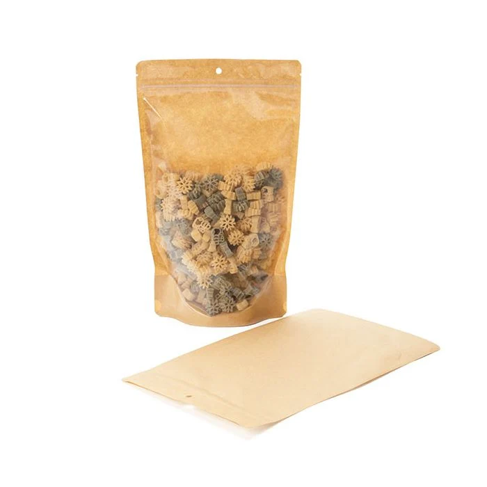 Standbodenbeutel Transparent/Kraft 17.1x8.9x28.6cm mit Aufhängeloch (100 Stück) [ZBGKC4H]